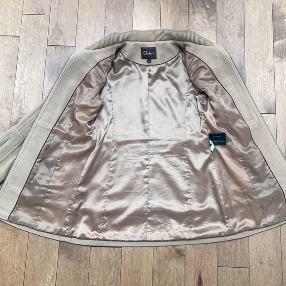 Cole Haan wool blend military trench coat jacket beige tan zipper size 4 - Picture 13 of 14